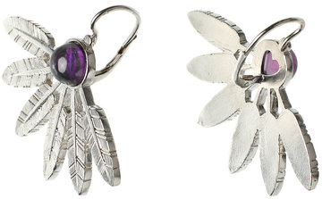 Large feather earrings with stone